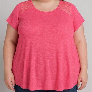 Arizona Jean‎ Co. Pink Lace Shoulder Plus Top - 2X